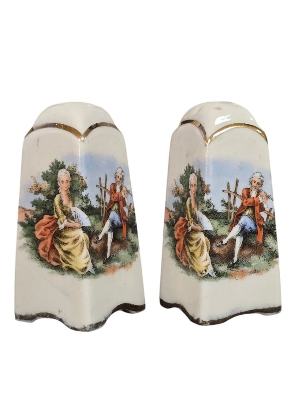 Vintage Porcelain Salt & Pepper Shakers – Square – Gold Trim – Pittsburgh Souven
